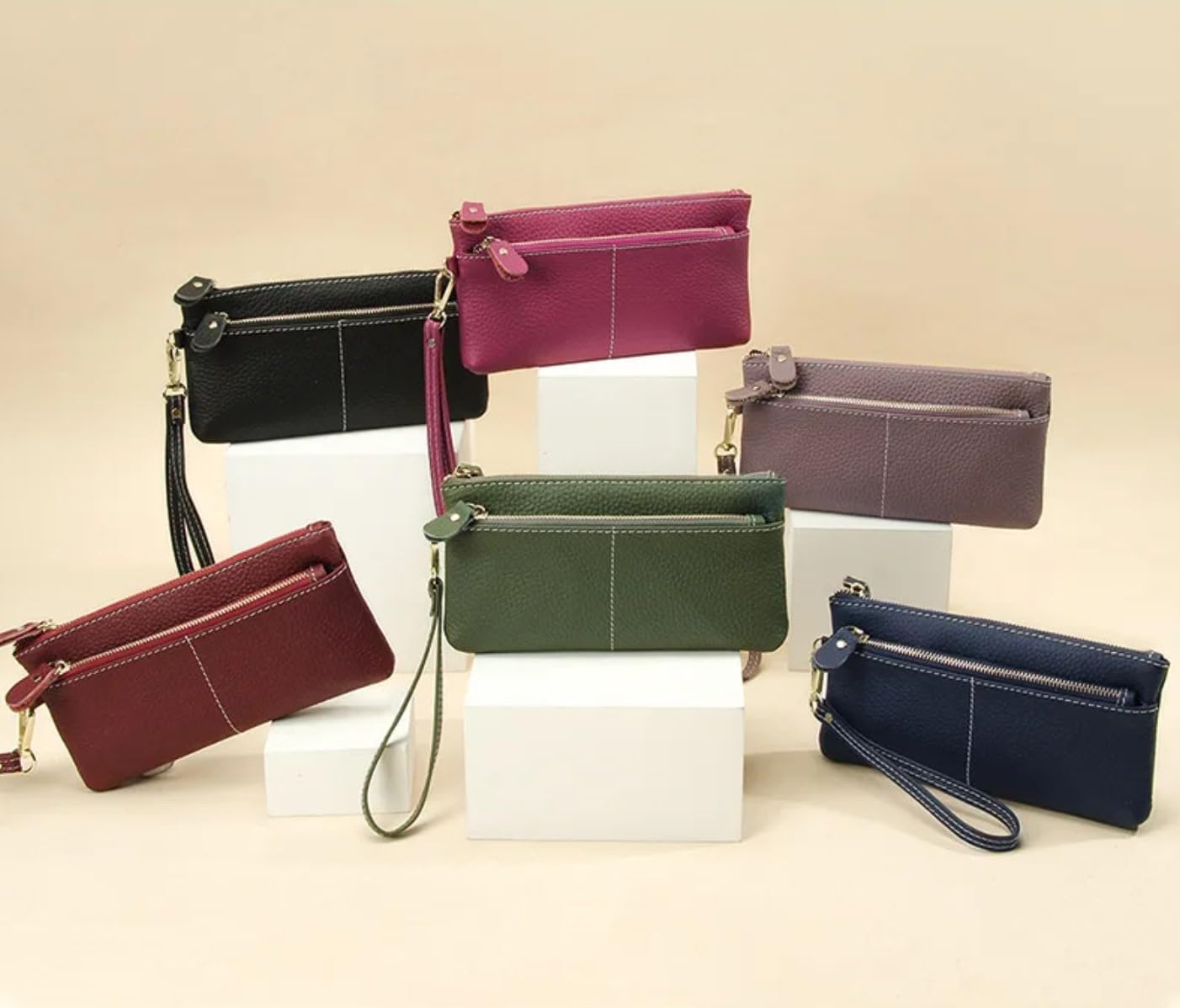 Women Genuine Real Leather Wristlet Wallet Clutch. 3 Zipped Pockets, 6 Credit Card Slots Case Coin Purse (Burgundy) - Image 7