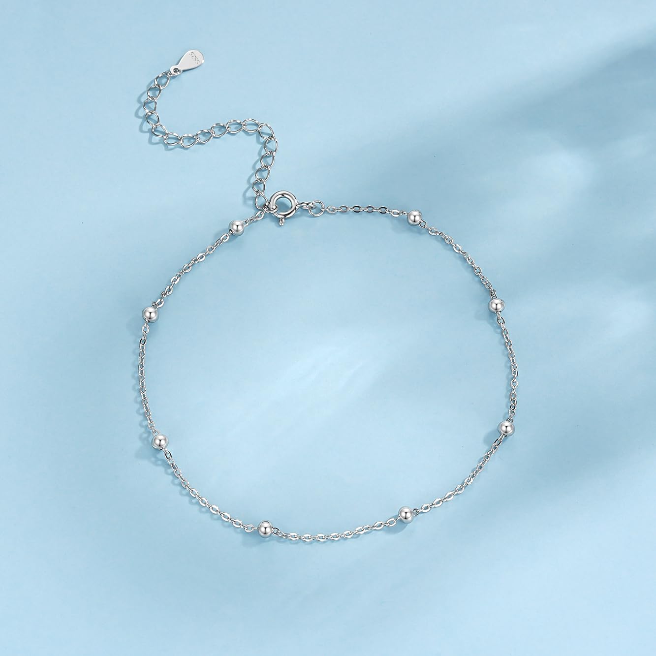 Chaînes de cheville en argent sterling 925 pour femme, chaîne de cheville réglable en argent 925 avec perle/étoiles, été pieds nus, plage en argent