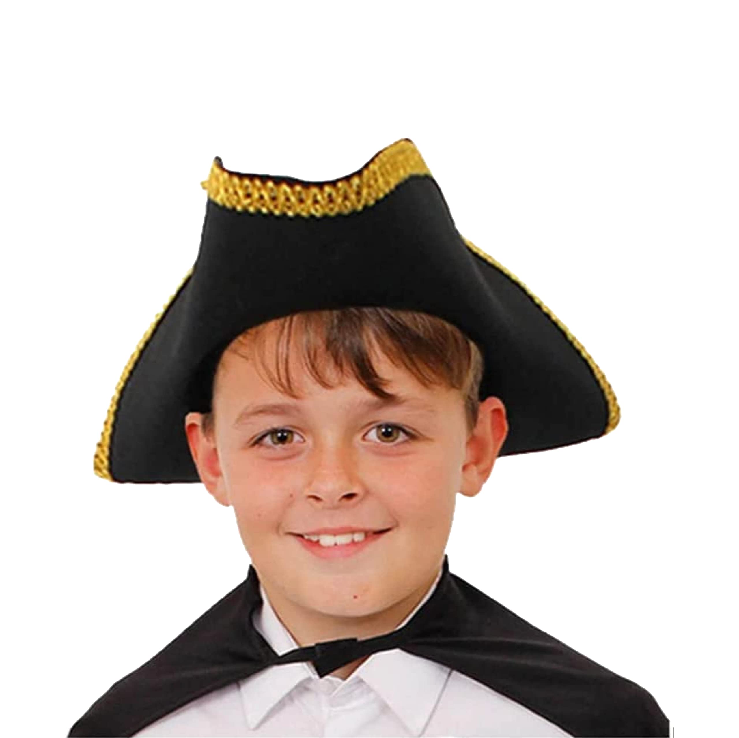 X3 Kids Black Tricorn Hat - Children’s Pirate Captain and Highwayman Fancy Dress Accessory - 55cm Head Size - Perfect for World Book Day, Colonial Outfits and School Plays