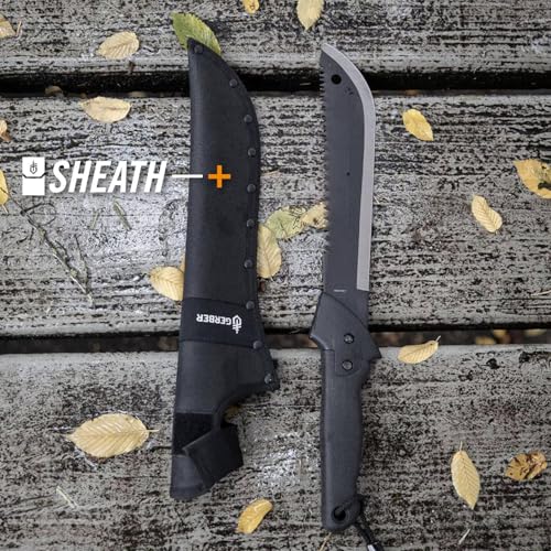 Image of Gerber Gear Gator Machete 18.75 inch / 11.25 inch with Saw and Plain Edge Blade for Camping, Hunting, Gardening and Bushcraft, Includes a Gator Grip and Protective Sheath, Stainless Steel Blade