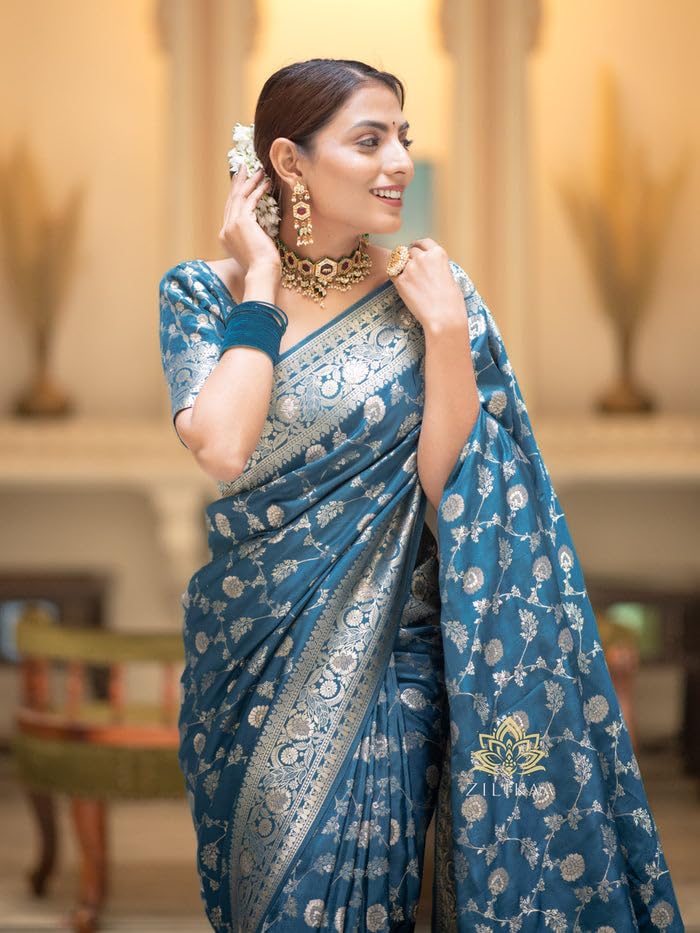 Image of C J Enterprise Women's Pure Kanjivaram Soft Silk Saree Banarasi Style Sarees For Wedding With Blouse Piece (Pari-165)