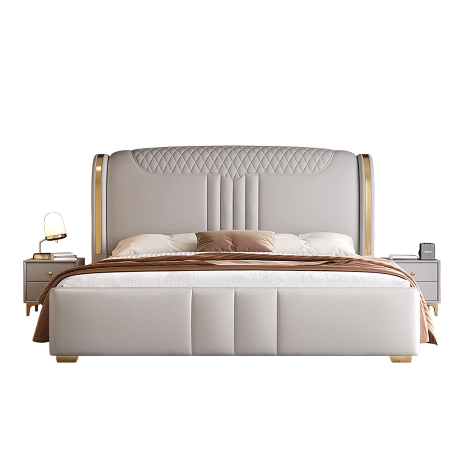 Luxury King Size Genuine Leather Wood Bed Upholstered Platform Bed Frame with Headboard and Lift Up Storage Strong