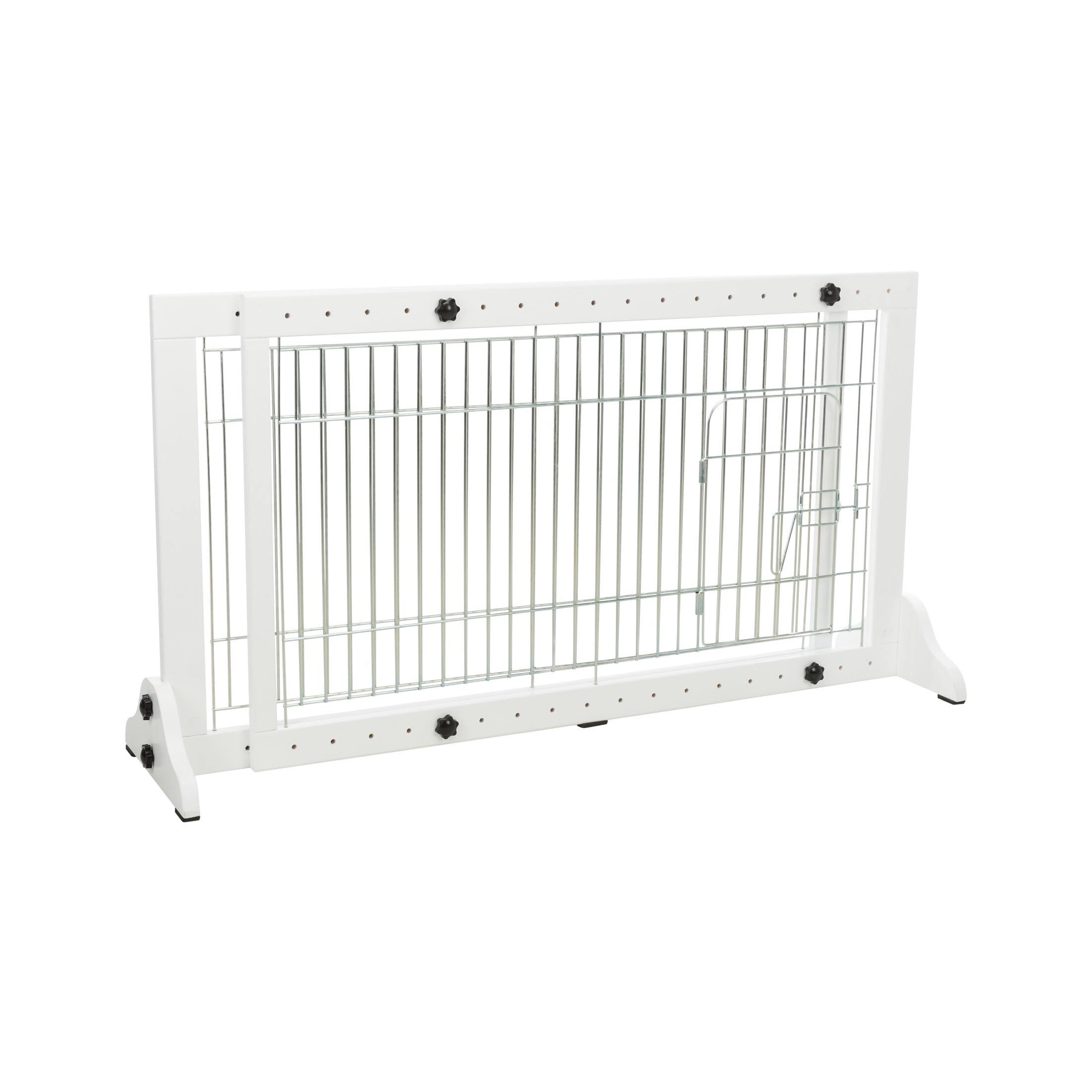 TRIXIE Freestanding Pet Gate with Pet Door, Wood and Wire, Adjustable Width, 22.5 in Height, White