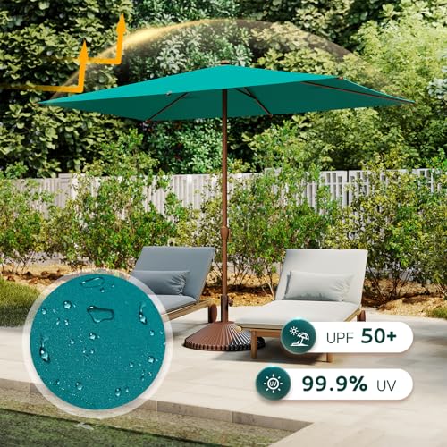 Image of Abba Patio 6.5FT Outdoor Patio Umbrella Outdoor Table Umbrella with Crank Market Umbrella 6 Sturdy Ribs UV Protection Waterproof and Push Button Tilt for Garden Deck Backyard Pool,Nordic Blue