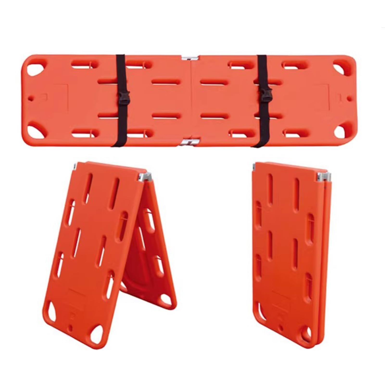 Faltbare Spineboard-Trage - Leichtes, tragbares, wasserabweisendes Spineboard mit 3 verstellbaren Gurten für Rettungssanitäter/Krankenwagen - Strapazierfähiger PE-Kunststoff, Orange, 74"x20"x2",
