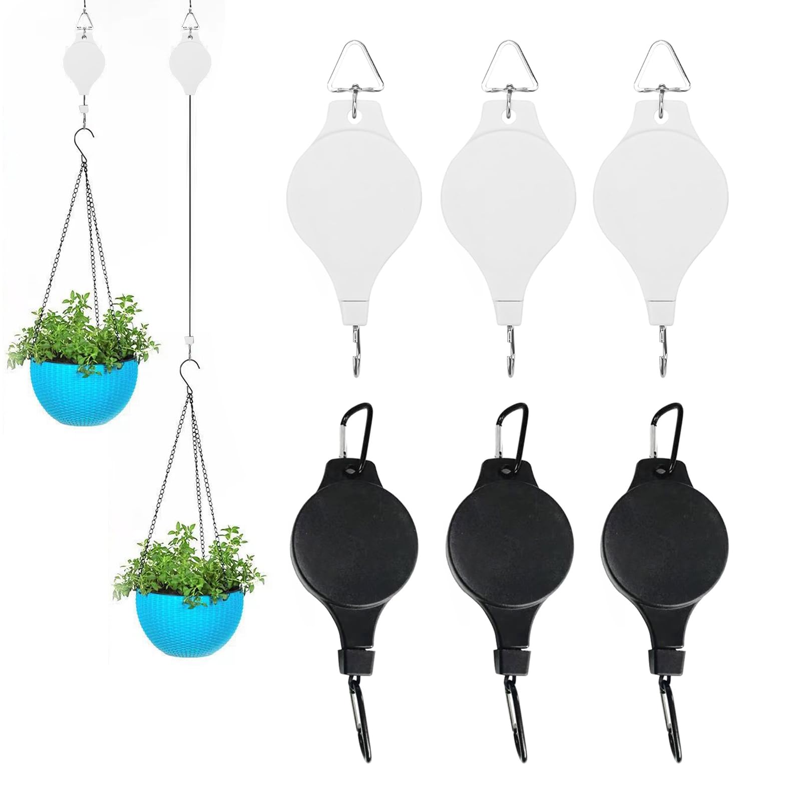 Lot de 6 crochets réglables et rétractables pour poulies de plantes – Crochets polyvalents pour paniers suspendus, pots de fleurs et mangeoires à oiseaux