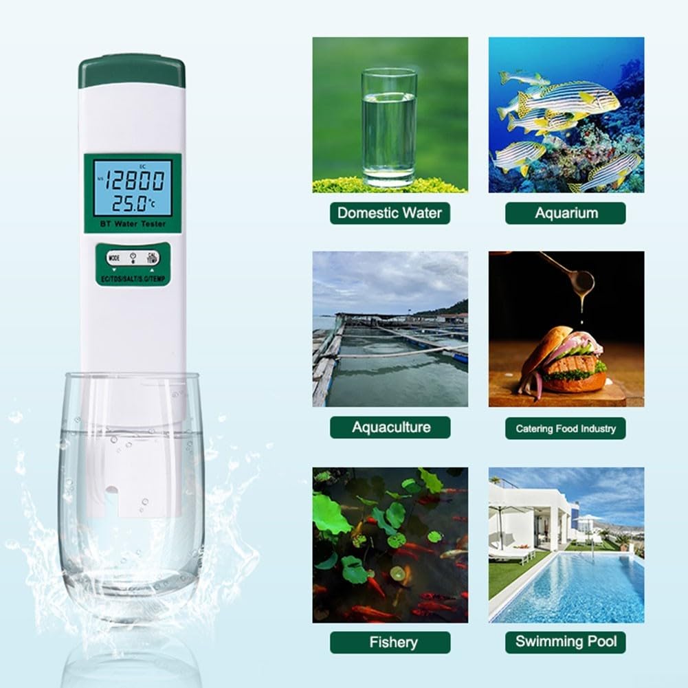 Tester di qualità dell'acqua BT98603, sale 5 in 1 per misuratore di temperatura SG per analisi della salinità della piscina e dell'acquario