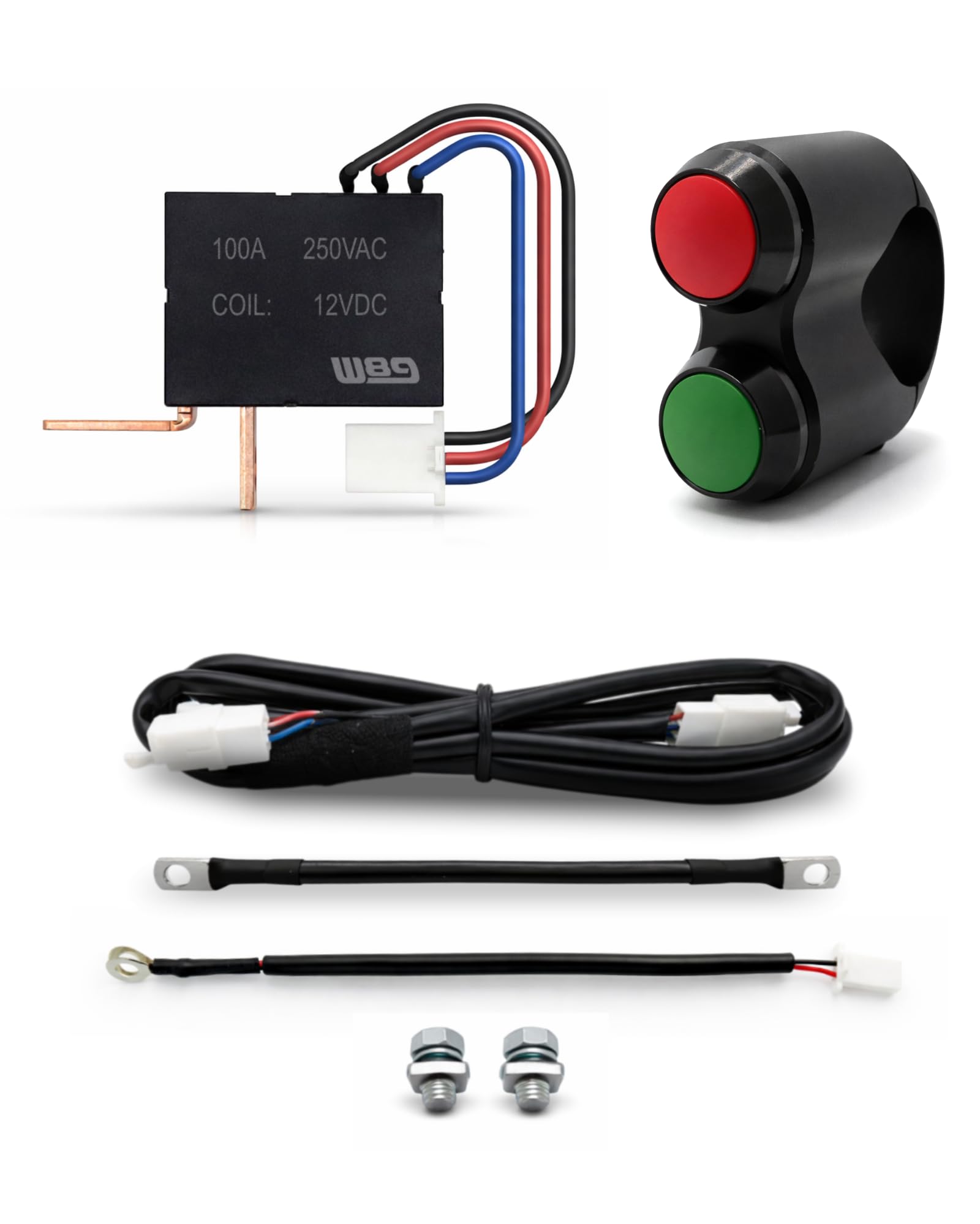 W89 Staccabatteria 12V 100A 0W – Interruttore Intelligente Plug & Play con Pulsanti su Supporto per Manubrio – Senza Consumo per Moto e Auto d’Epoca – Rosso