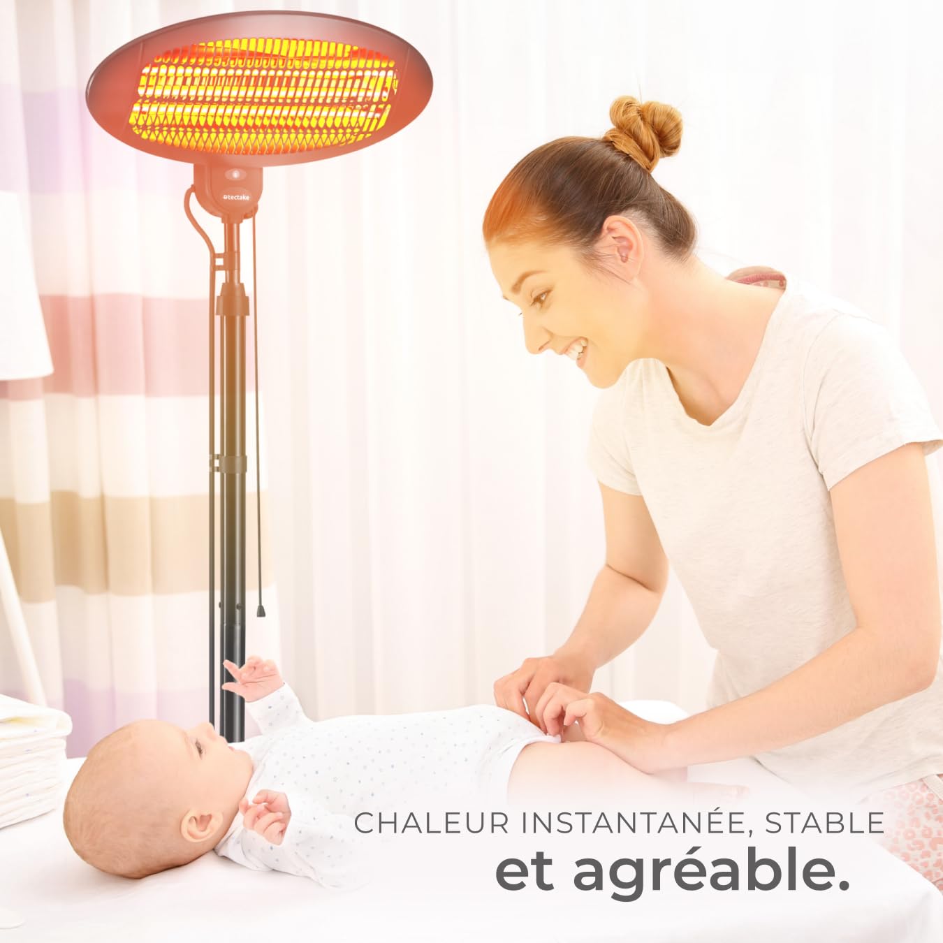 tectake® Chauffage Electrique Infrarouge Silencieux Chauffage exterieur terrasse réglable économique 650W, 1300W & 2000W Chauffages d'appoint pour Jardin, Balcon, Chambre, Salon, Table à langer