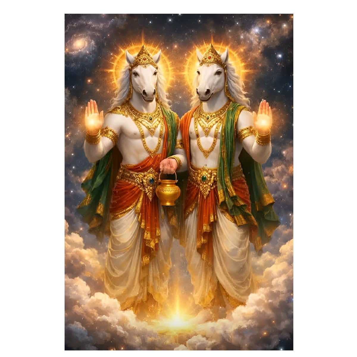 Ashwini Kumaras Divine Twin Gods Wall Sticker, Spiritual Wall Sticker | Divine Gold Border, Puja Room Decor, Vibrant Print, Spiritual Wall Poster, Navratri Decor-image-44