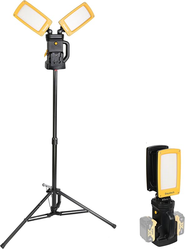 12000LM Cordless Tripod LED Work Light Fits DEWALT 20V | 85W Dual Head FLood Worklight, Compatible with Milwaukee M18 Battery, Makita 18V Battery for Jobsite, Garage, Outdoor Work