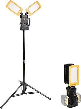 12000LM Cordless LED Work Light, 85W Dual-Head with Tripod, Compatible with Dewalt, Milwaukee, Makita 1821V Battery, Flicker-Free, Glare-Free, Brightness Adjustable for Jobsite and Garage