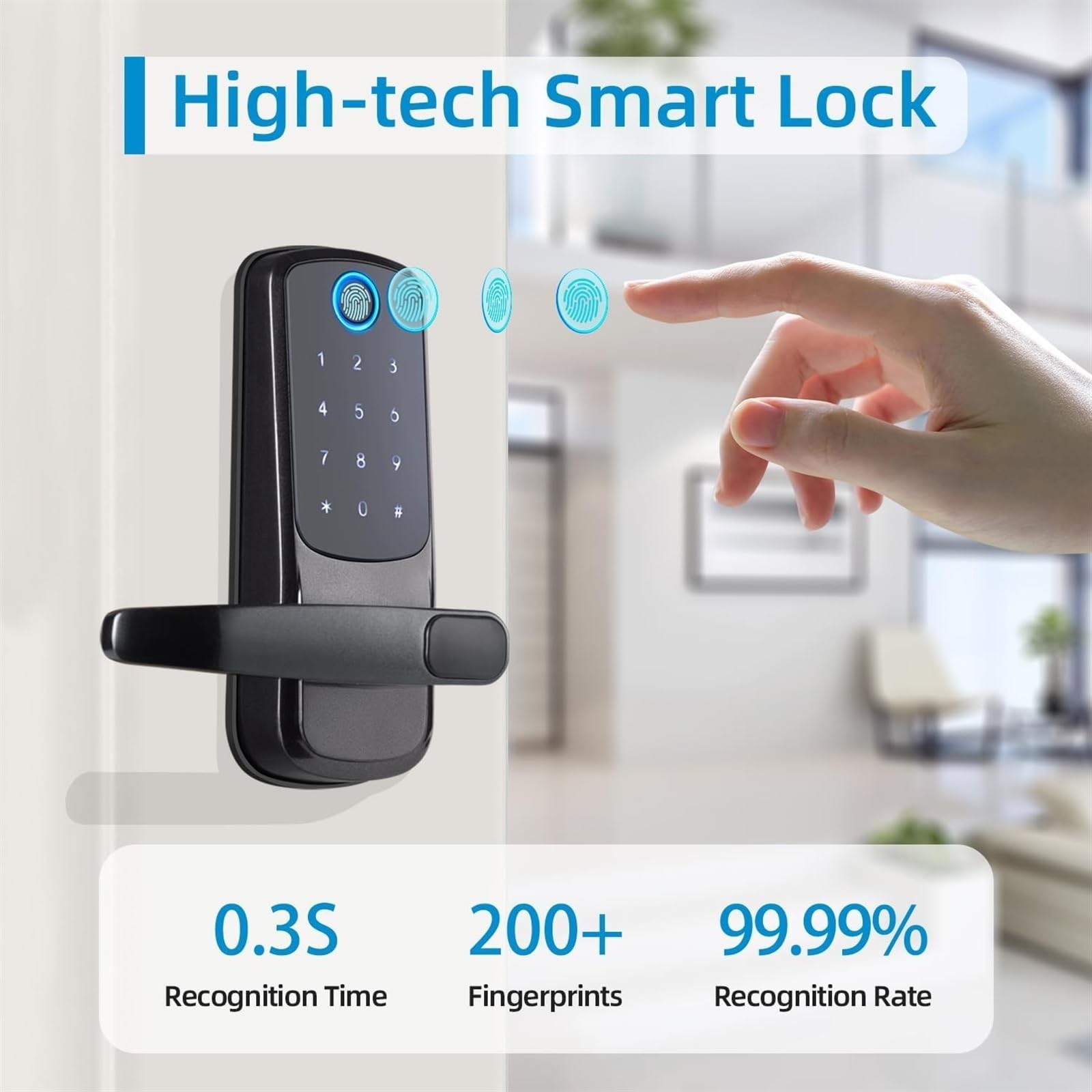 Serratura Smart, Smart Lock 5 in 1 Serratura for porta con maniglia Tecnologia biometrica Funzione di memoria di archiviazione Controllo APP,per camere da letto, uffici e hotel(Noir)