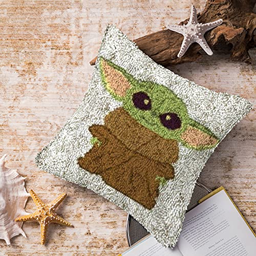 Image of clubevy DIY Latch Hook Kits Pillow Case Embroidery Carpet Set Needlework Pillow Cover Sofa Cushion Cover Craft Kits 17x17 inch (Grogu)