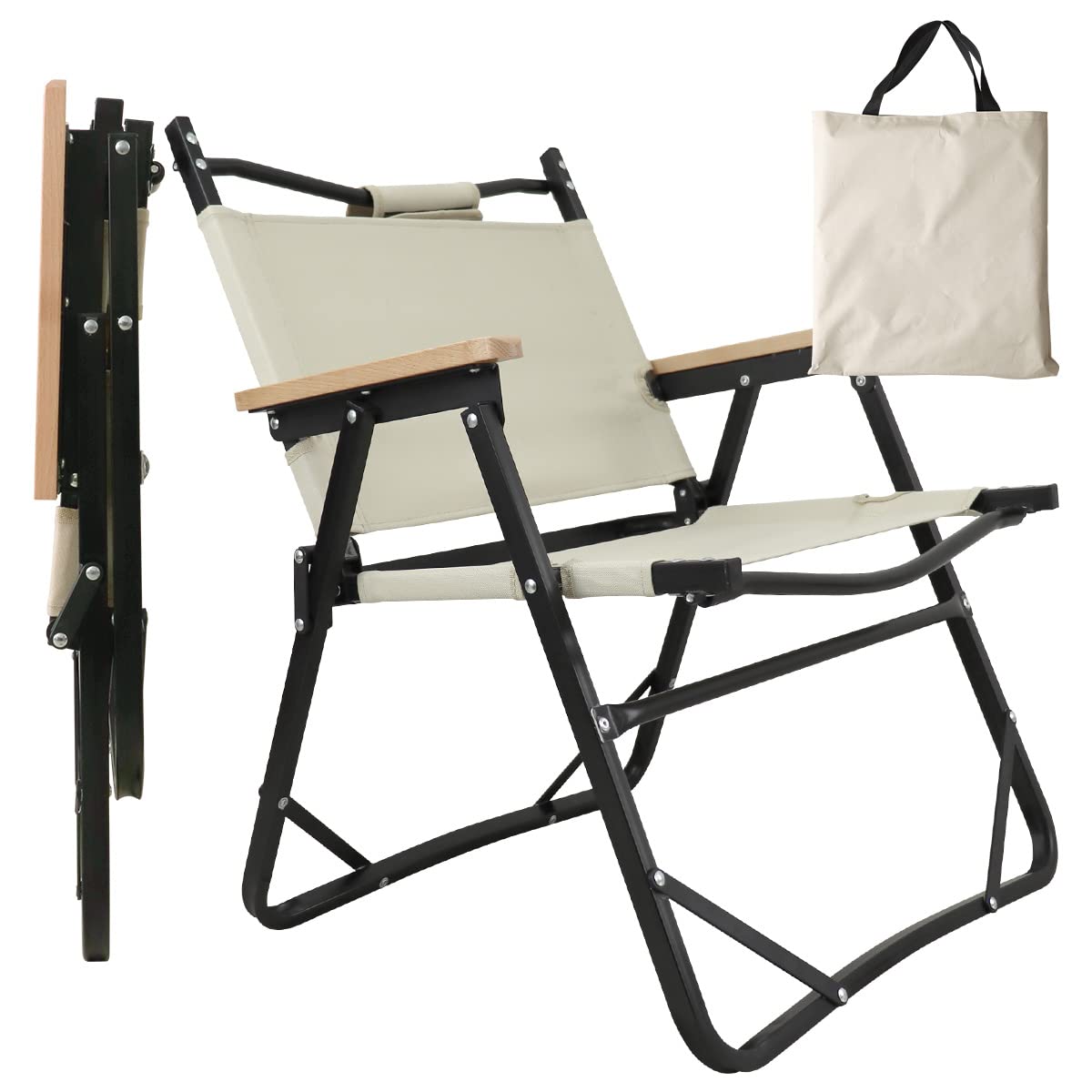 Amazon.co.jp: アウトドアチェア 折りたたみ 軽量 木製手すり 収納袋付