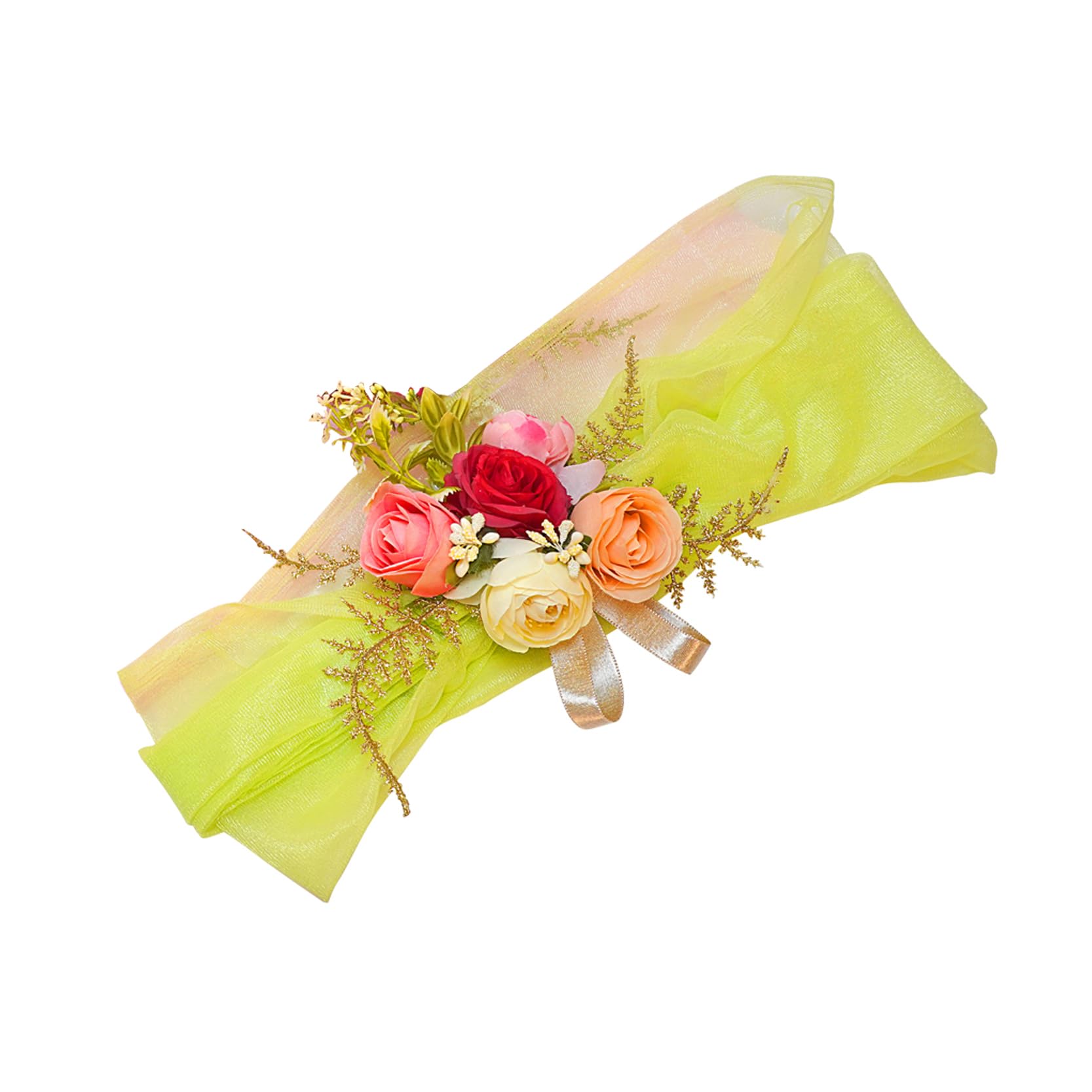 Imperial Packing Net Fabric Wrap with Artificial Flower Bunch Set for Wedding Packing, Gift Wrapping & Festive Decoration (Set of 4)-image-9