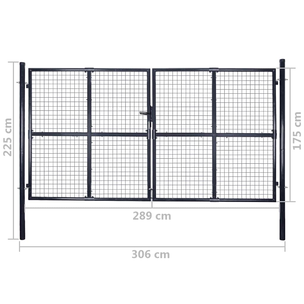 Tidyard Cancello,per Recinzione,da Giardino,in Acciaio Zincato,Grigio Antracite,306x225 cm,Cancello Doppia Anta,Cancello da Giardino,Cancello Metallo,Cancello Acciaio,Cancello per Esterno