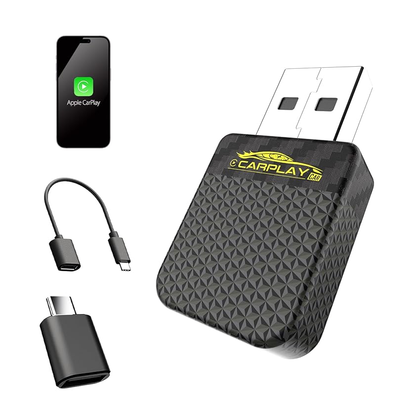 kinmaizi Mini Adattatore Wireless CarPlay – per iPhone Upgrade 2025, Adattatore USB/Type-C senza fili, Connessione Veloce, Connessione Automatica, Compatibile con iOS 10+(2016 e successivi)