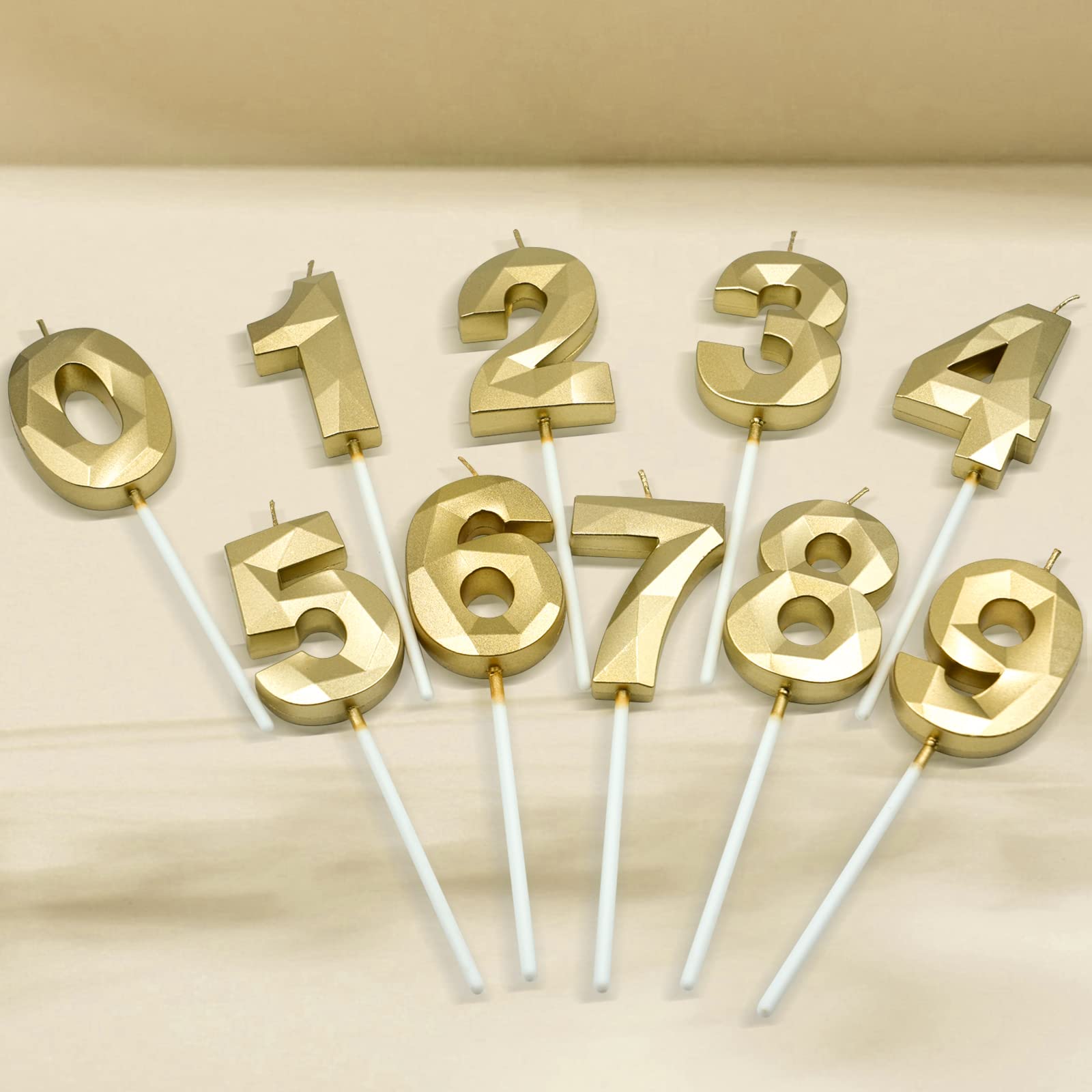 34. & 43. Geburtstag Kerzen für Kuchen, Gold Zahl 34 43 3D Diamantform Kerze Geburtstag Dekorationen Party Supplies für Frauen oder Männer