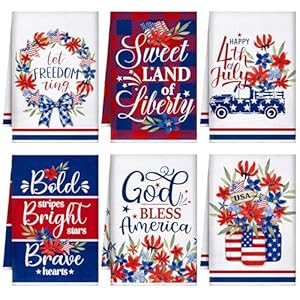 Kajaia 6 pcs 4th of july kitchen towels patriotic hand towel independence day dish towel 158 x 236 inch red white blue stripe star tea towel memorial day absorbent dishcloth for home bathroom  urban country home decor