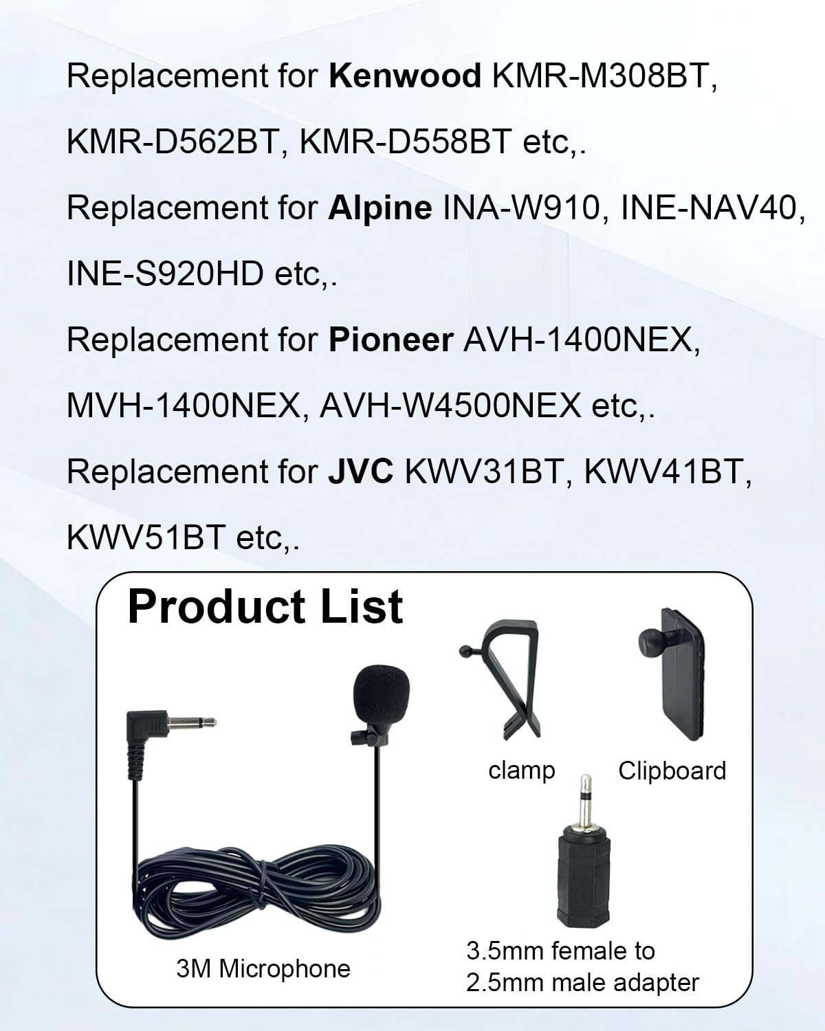 Micro coche (3,5 mm, externo, compatible con Sony Pioneer Kenwood JVC Alpine, Micro de repuesto para radio GPS DVD, cable de 3 m con adaptador de 3,5 mm a 2,5 mm — view 5