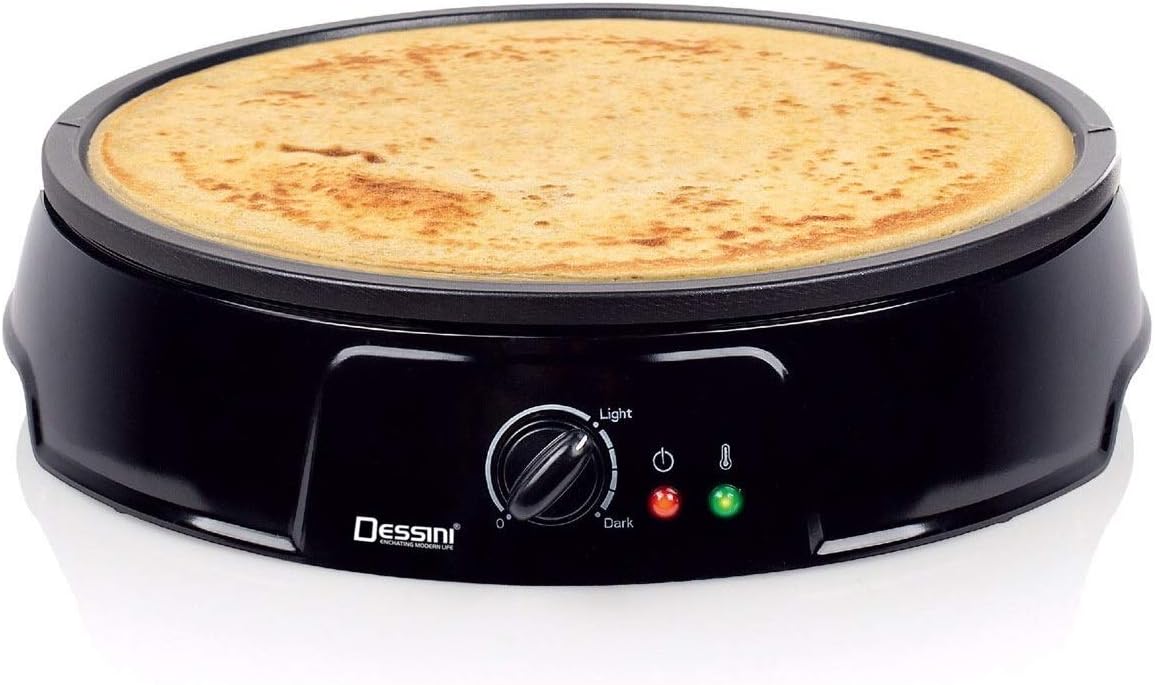 Dessini Electric Crepe Maker: Precise Temperature Control for Perfect Pancakes, 12 Inch Non-Stick Grill Pan and Detachable 4 mini crepe mold pan, Includes Batter Spreader & Spatula, Black