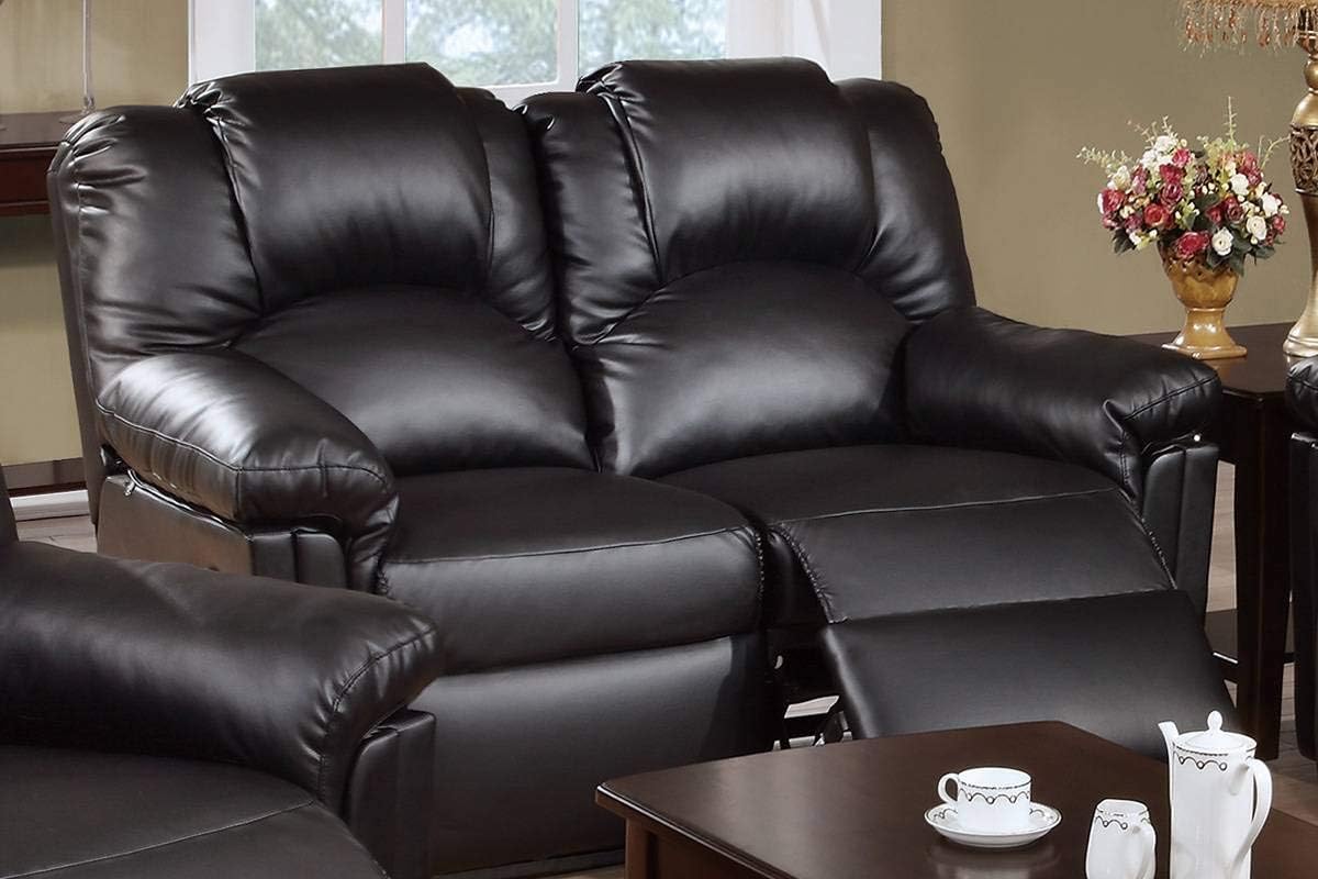 Delnice Motion Sofa Set Featuring Wide Cushions in Bonded Leather (Black)