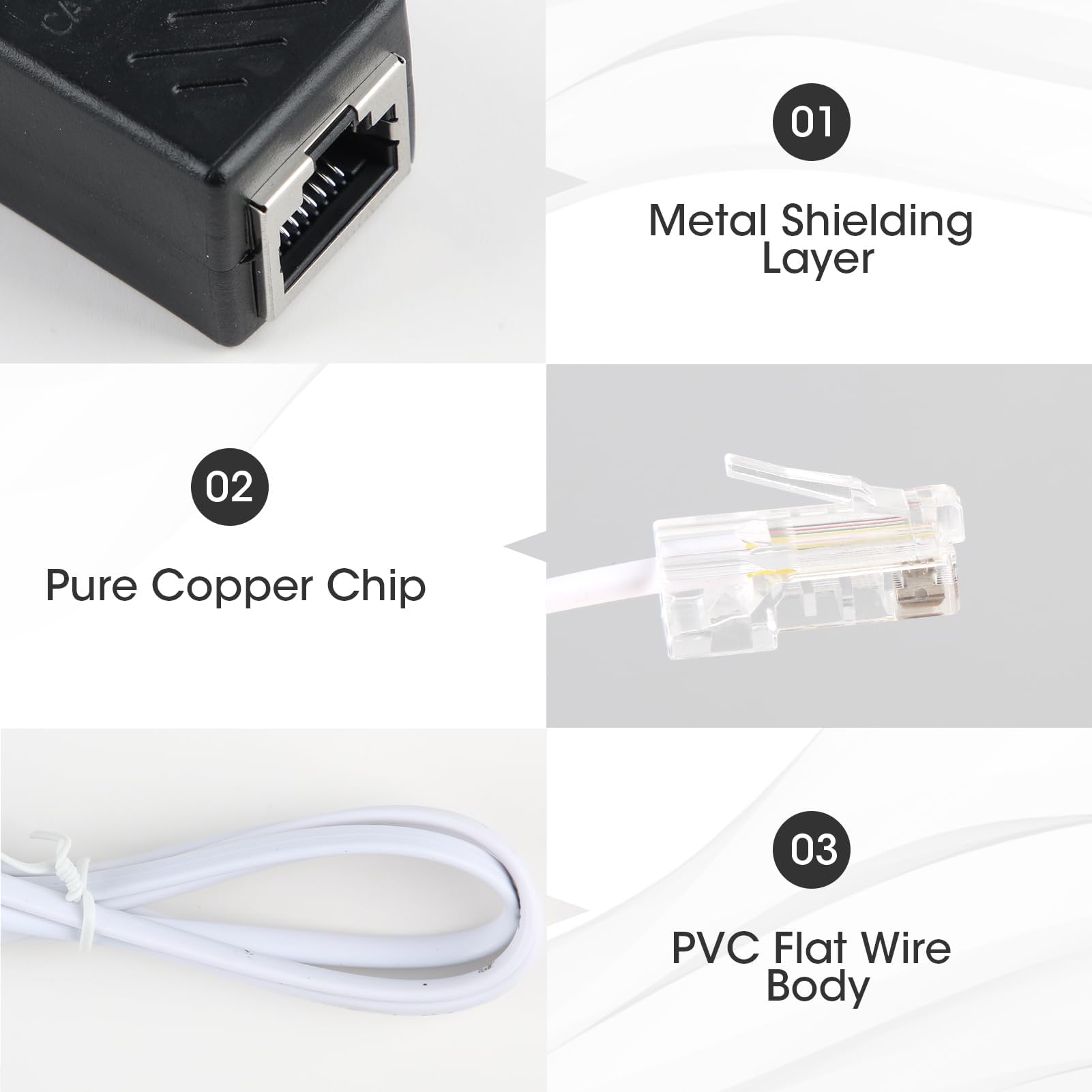 Set Di 2 Adattatori RJ45 Femmina A RJ11 Femmina | Convertitore 8P8C A 6P4C Per Telefono E ADSL, Contatti Dorati - 2