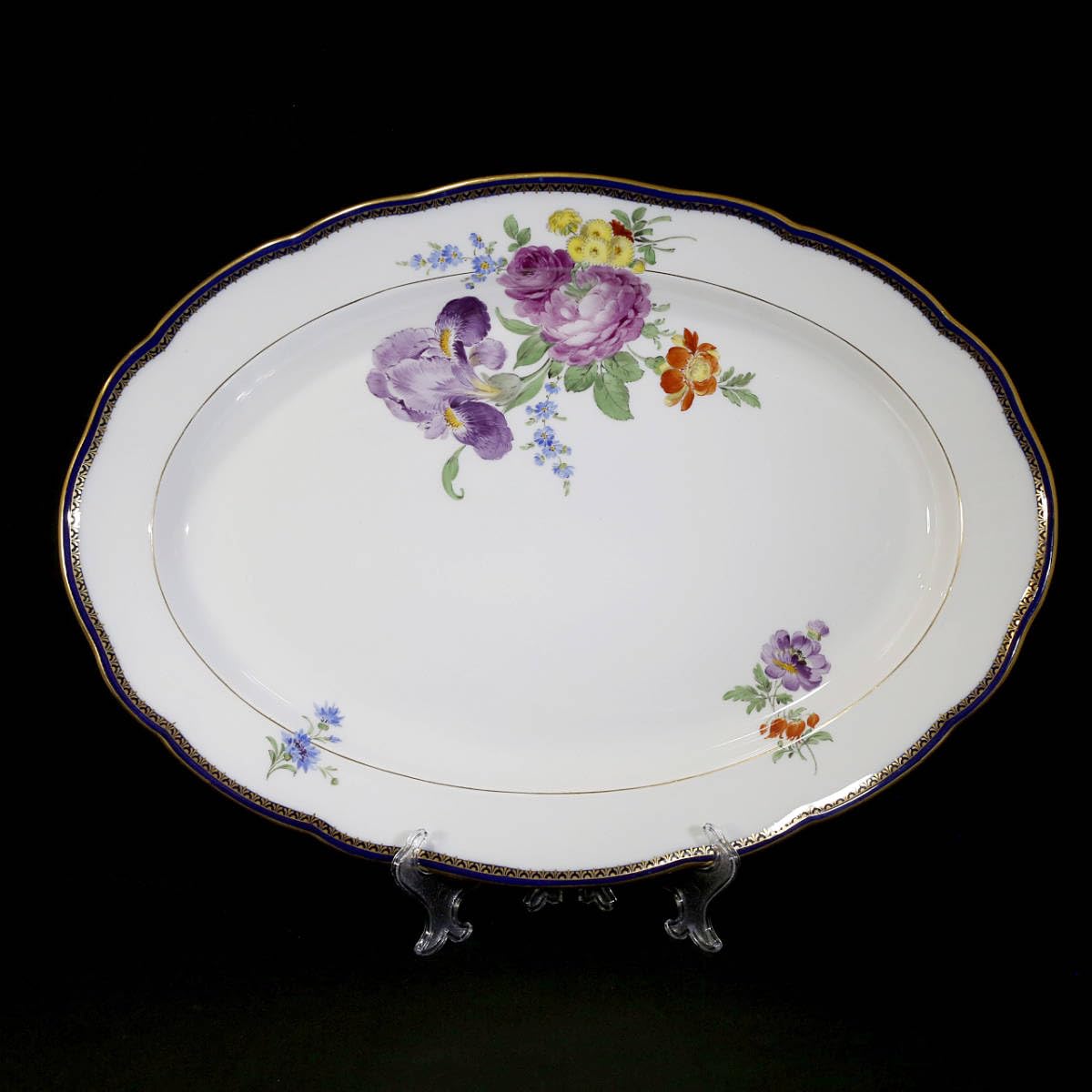 レア1級品】マイセン Aカンテ オーバル プレート フラワー 金彩 特大皿