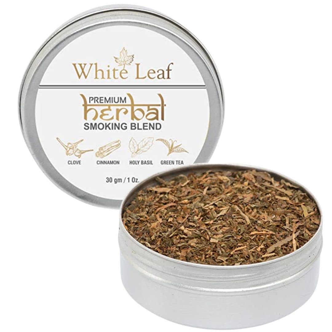 White Leaf Tobacco & Nicotine Free Smoking Mixture With 100% Natural Herbal Smoking Blend (makes 40 rolls) Tobacco Alternatives, Herbal Smoking Mix 1 Pack 30gm