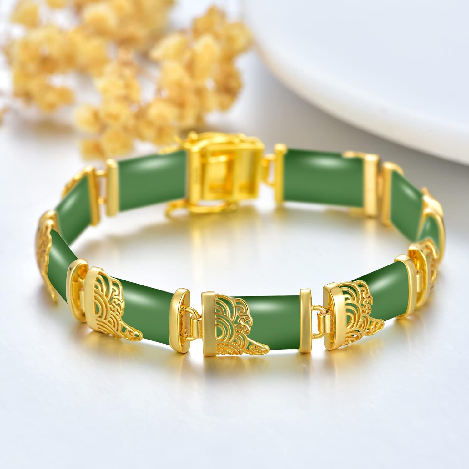 Jade Bracelet for Women 18kt Gold Plated Sterling Silver Jade Fortune Bangle Bracelet Fine Jewelry Birthday Valentines Day Mothers Day Gifts for Mom Wife - Image 5
