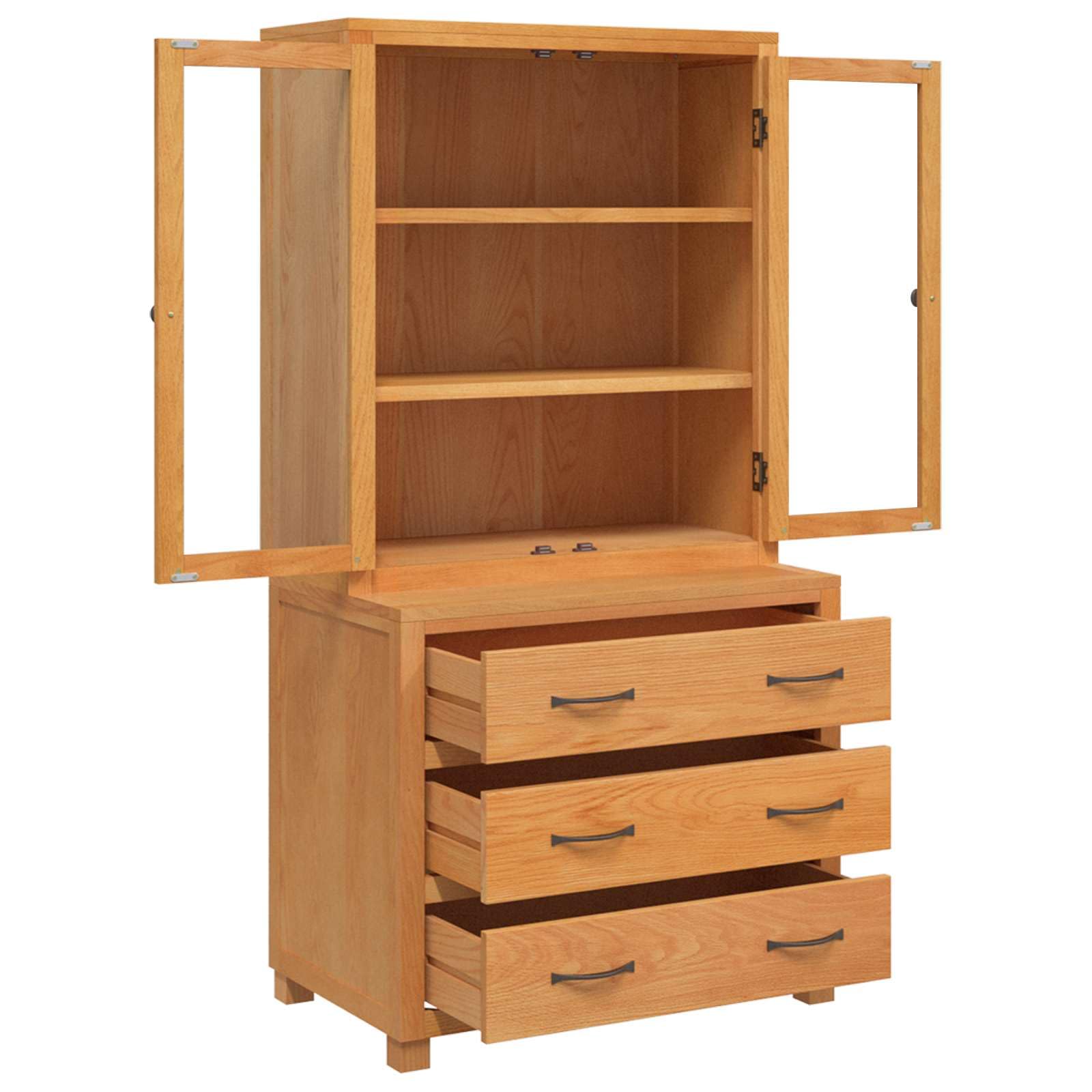 Zestaw mebli do przechowywania z litego drewna dębowego z 2 szklanymi drzwiami 80 x 50 x 160 cm, 2-częściowy, brązowy, z szufladami, schowek do salonu, sypialni, korytarza, biura
