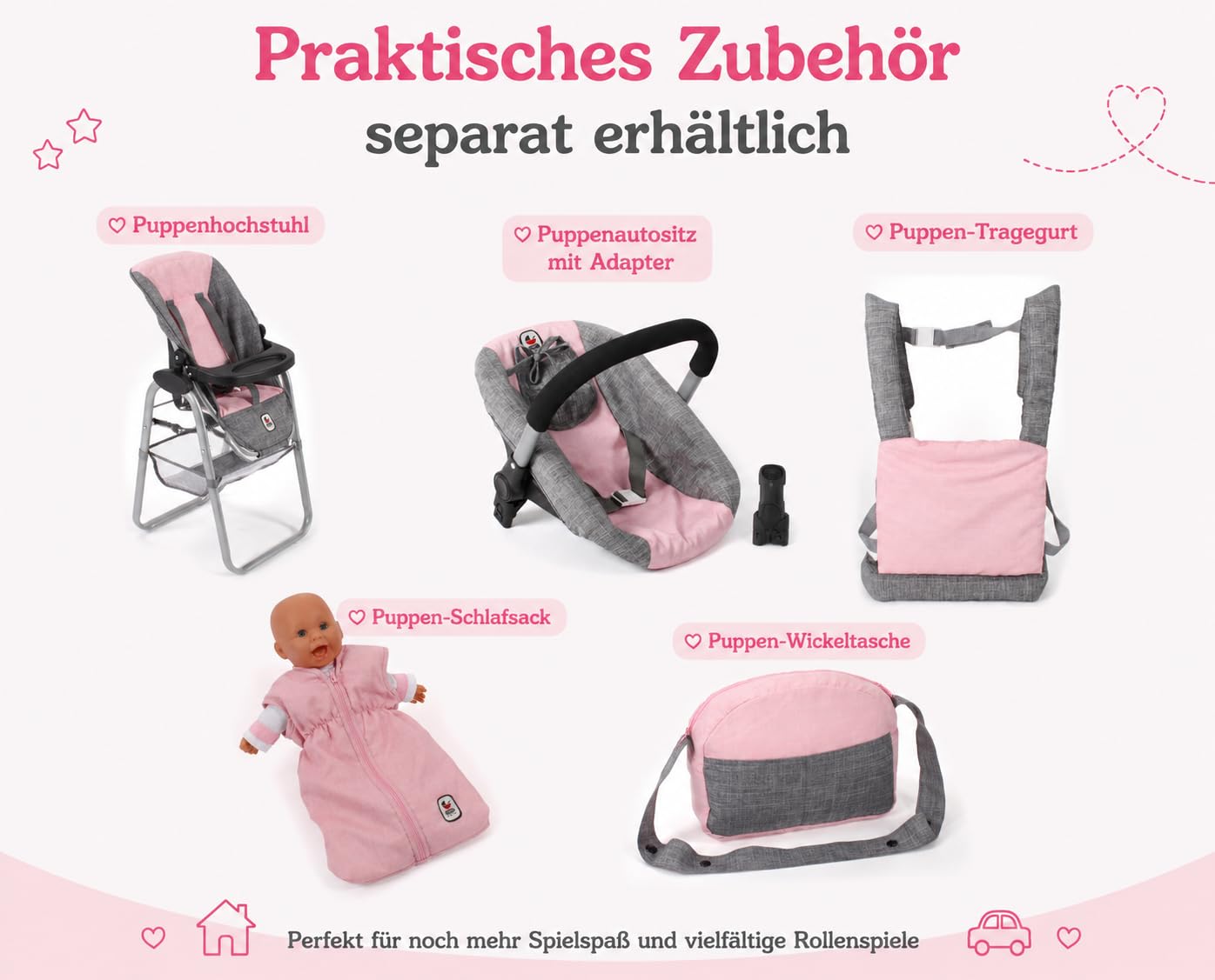 Bayer Chic 2000 Mika Wózek Dla Lalek, Różowy/Szary, 595-15
