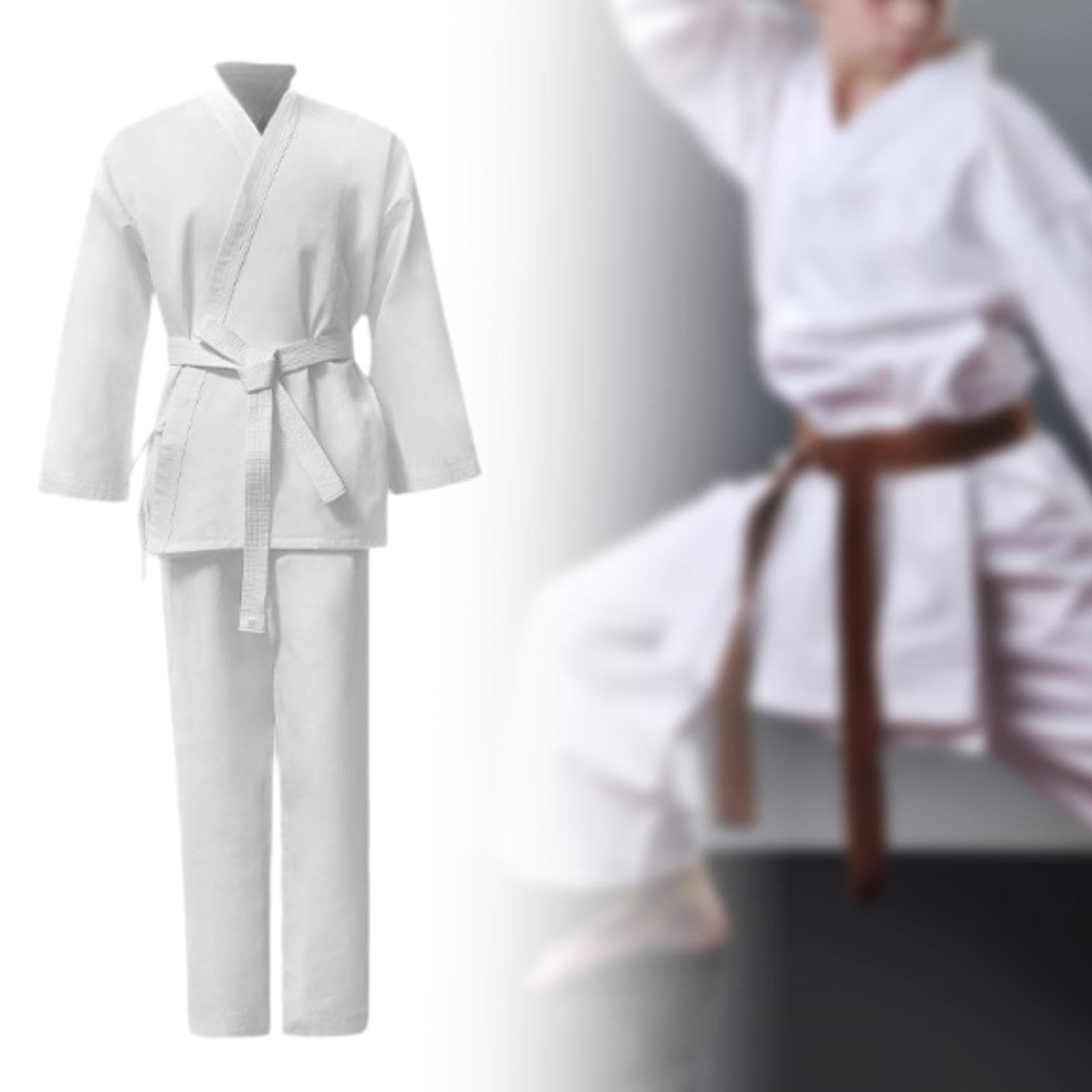 perfk Uniforme da karate, tute da karate, set con cintura, elastico in vita, versatile gi da karate, abbigliamento da karate per esercizi di allenamento di
