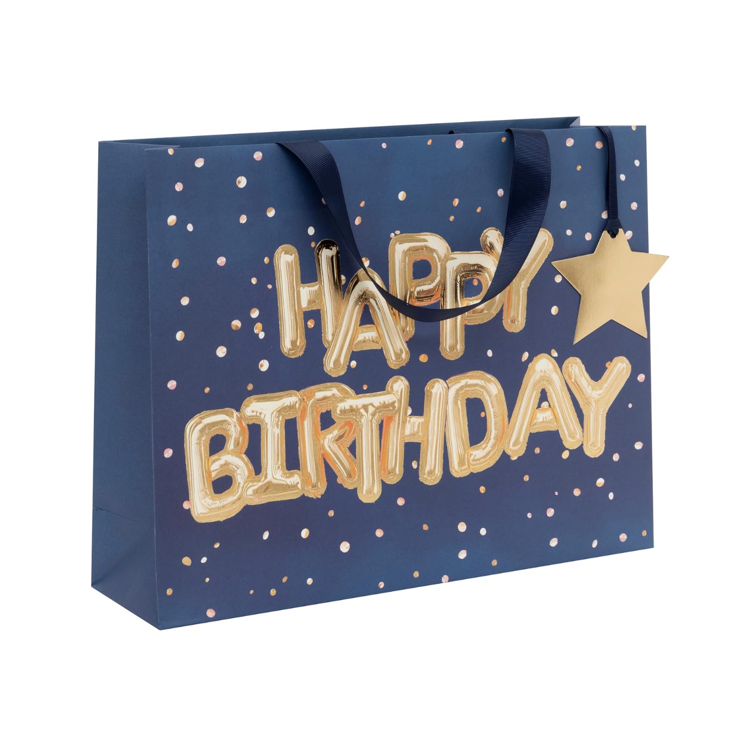 Glick Large Landscape Gift Bag, Helium Happy Birthday Blue, Luxury Recyclable Bag for Birthdays & Celebrations, 275 x 355 x 100 mm
