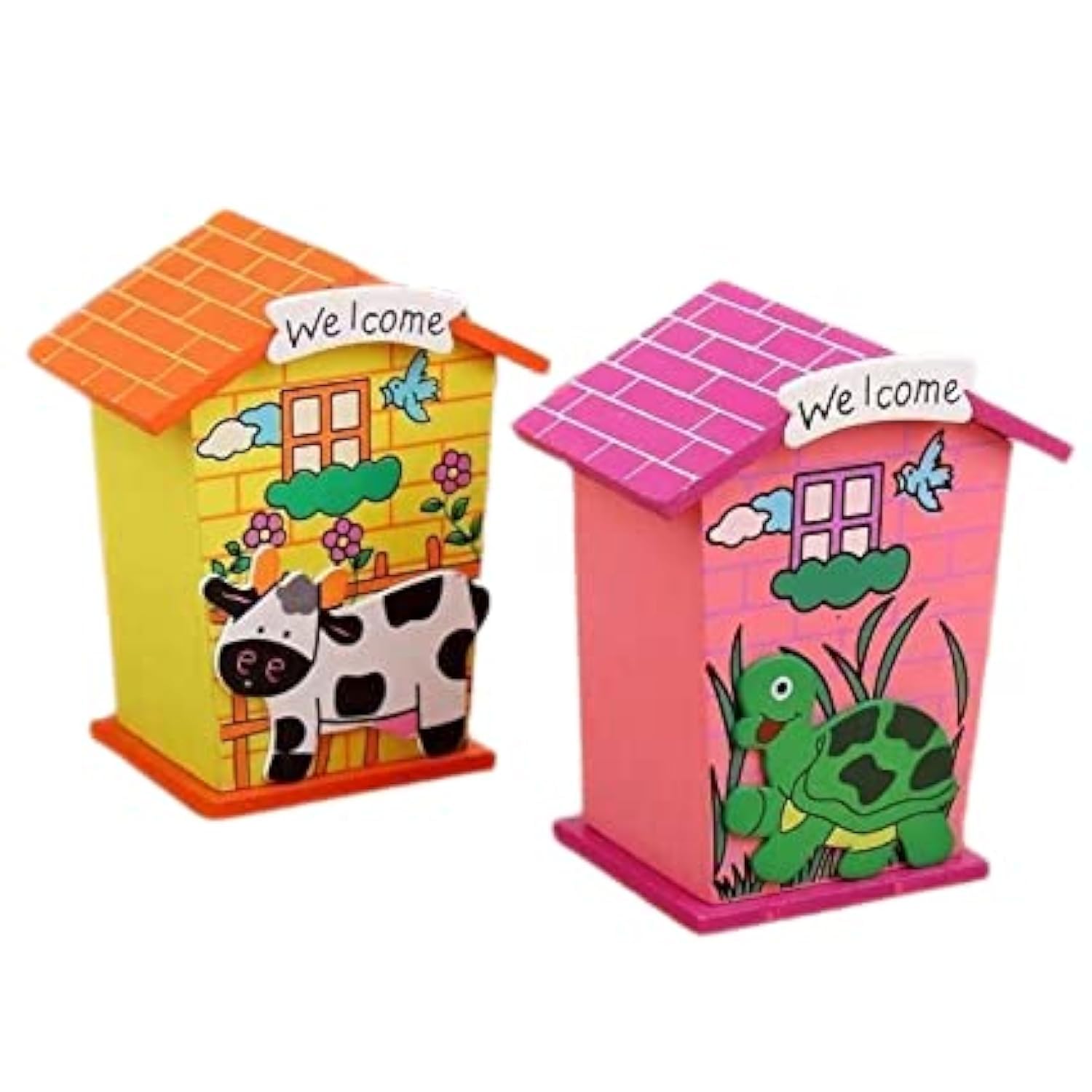 Yamkay Piggy Bank for Kids Wood House Animal Designs Multi Color Perfect Return Gift for Kids Birthday Party Pack of 2 (B08ML54FZF) Amazon Price History, Amazon Price Tracker