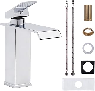 Comprar Grifo Lavabo Negro Grifos para Lavabos con Cartuchos Cerámicos Grifo Lavabo Cascada Ahorro de Energía Grifos Monomando de Doble Mando Frío-Calor en Acero Inoxidable Negro/Plateado (Plateado)