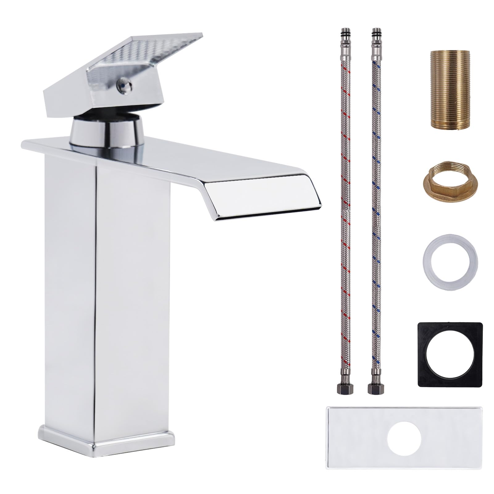 Grifo Lavabo de Cascada en Acero Inoxidable Plateado | Grifos para Lavabos con Cartuchos Cerámicos Grifo Lavabo Cascada Ahorro de Energía Grifos Monomando de Doble Mando Frío-Calor
