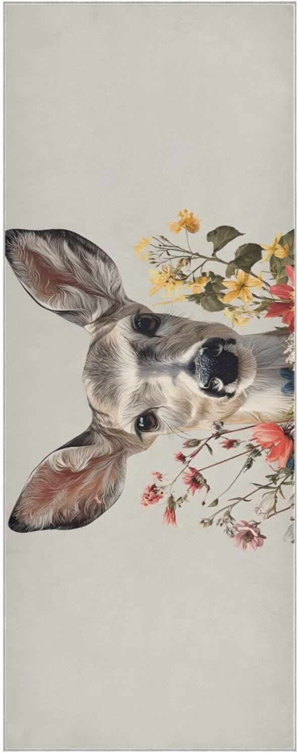 Hot Yoga Towel Deer Florals – Stylish, Non-Slip, Grip Dots, Super Absorbent, 27" x 73" - Yoga Mat Towels for Exercise, Fitness