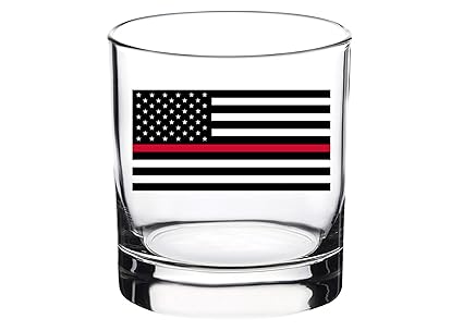 Firefighter Thin Red Line Flag Old Fashioned Whiskey Glass Drinking Cup Gift For Fire Fighter Department FD
