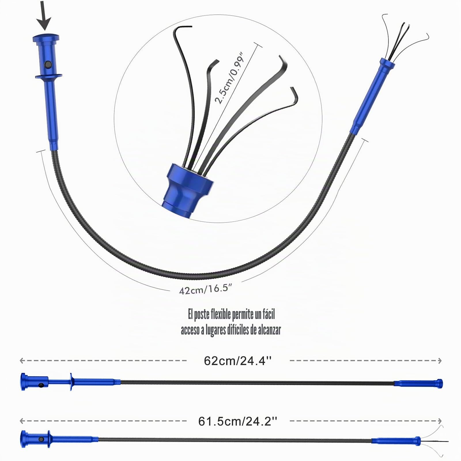 Housolution Recogedor Magnético de Cuatro Garras, Barredora de Recogida de la Manguera Flexible con LED Luz, Herramienta de Ayuda Flexible y Larga para Recolección de Basura - Azul