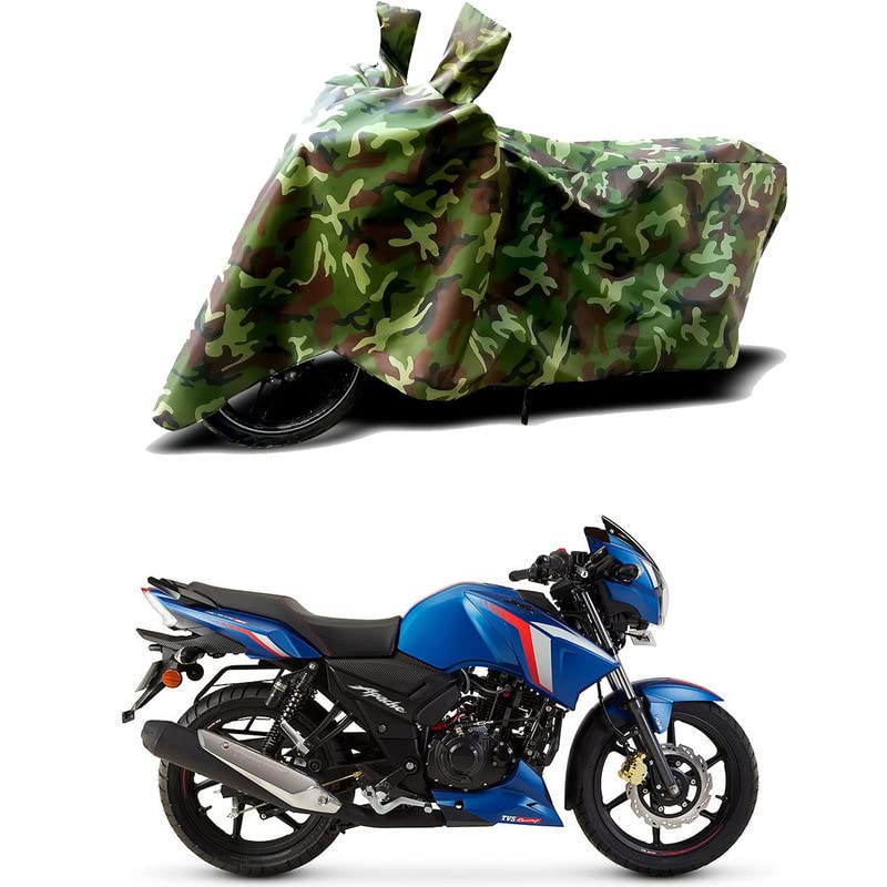 Image of 100% Water Resistant Bike Scooty Two Wheeler Body Cover Compatible For TVS Apache RTR 160 BS6 /UV-Rays /Heat Protection /Birds Dropping /Scratchproof /Dust proof /Waterproof /All Varient[Green MJ]