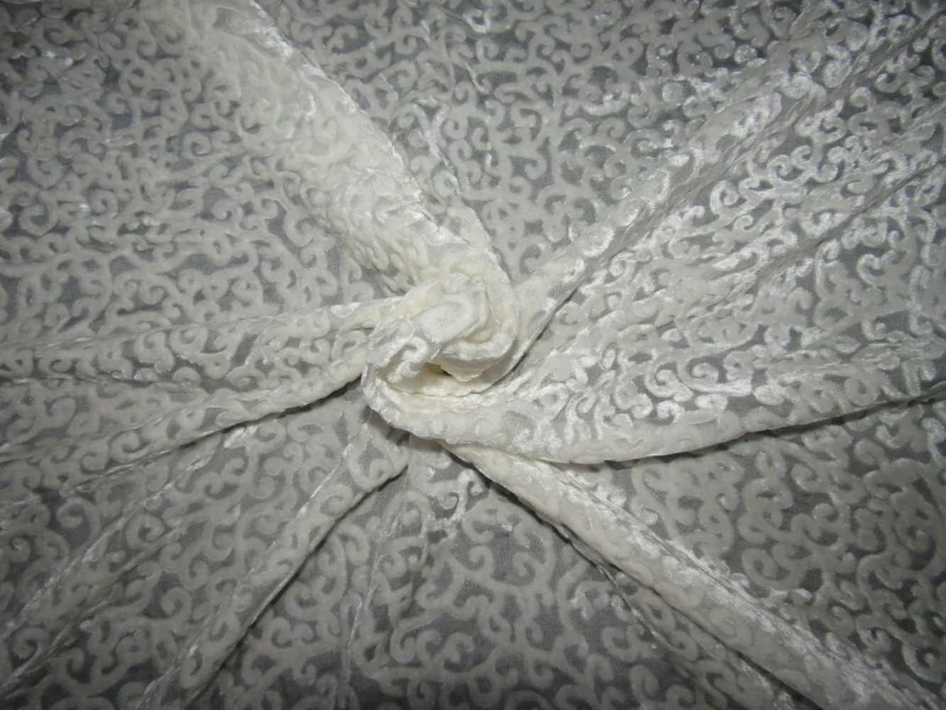 FabricFactory Ivory Color Devore Burnout Velvet Fabric ~ 44" Wide. White Velvets