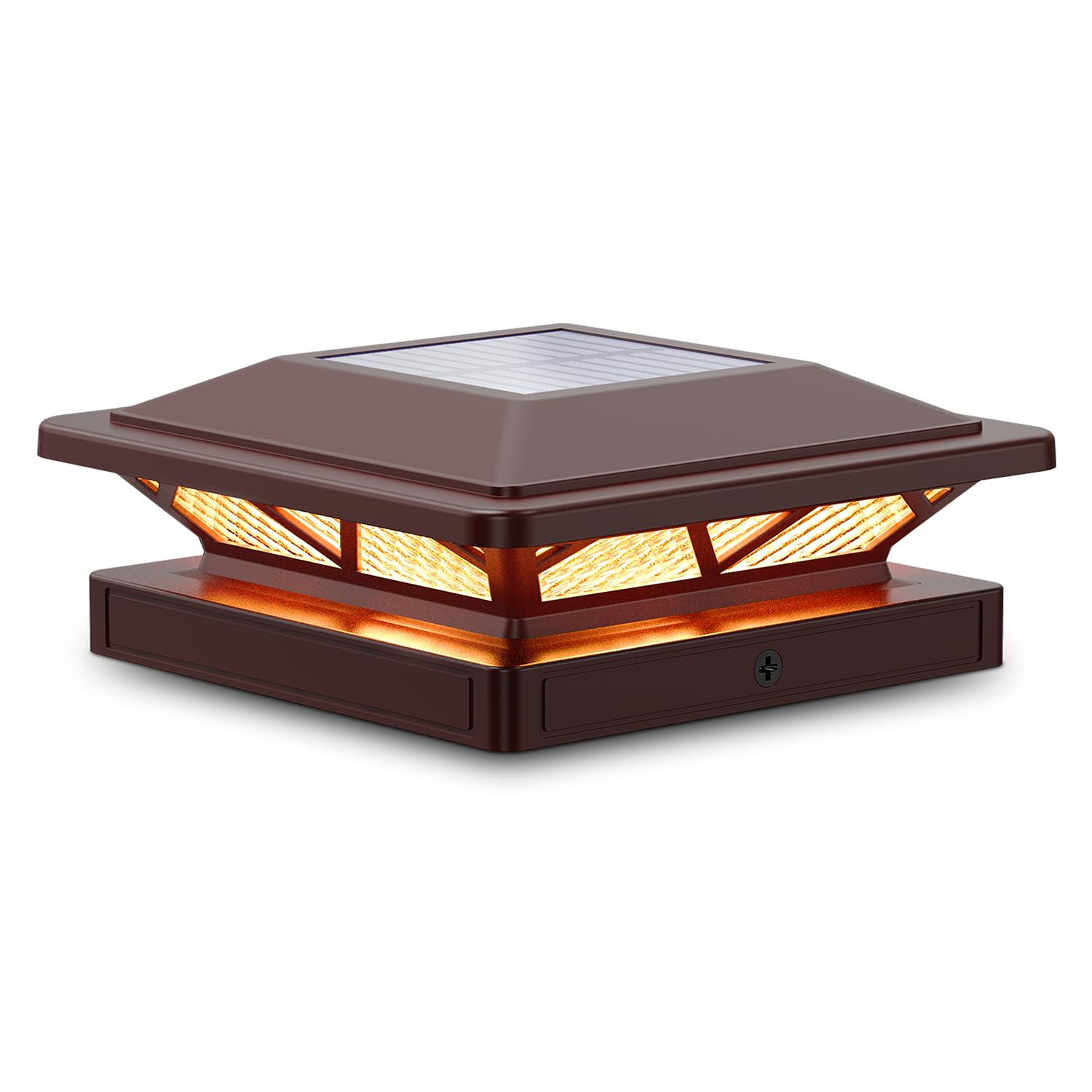 SIEDiNLAR Solar Post Cap Lights Outdoor 2 Modes 1 Pack Brown, (Warm/White)