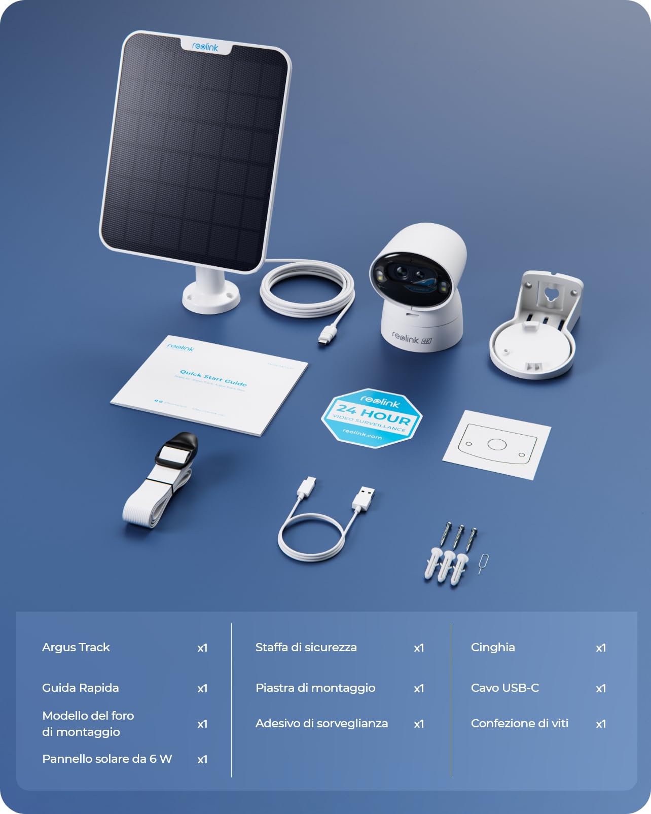 Reolink 4K Telecamera Wi-Fi Esterno Senza Fili a Batteria Argus Track | Auto-Tracking&Zoom+Pannello Solare, Doppia Lente, Videosorveglianza WiFi 2,4/5 GHz, Visione Notturna a Colori, Rilevamento AI