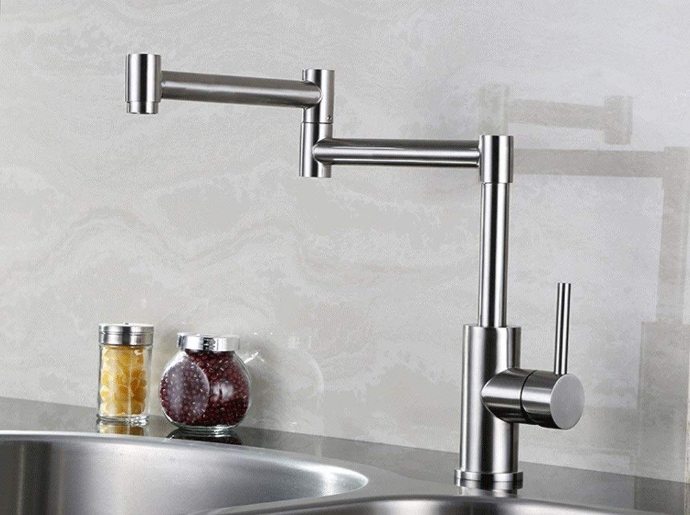 Robinet de cuisine pliable et pivotant en acier inox 304 pour eau chaude et froide