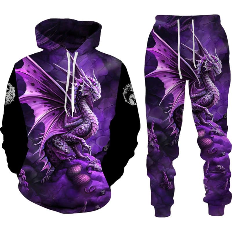 oneforus Herbst 3D Drache gedruckt Pullover Sweatshirt Sportbekleidung Trainingsanzug lässig Hoodie + Hose Set Mode Herrenbekleidung Anzug