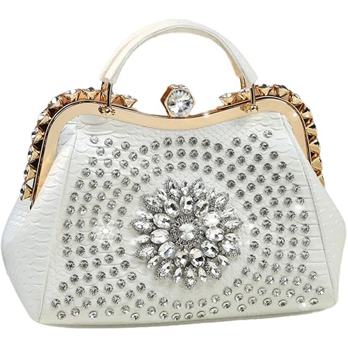 Luxury Fashion Diamonds Bag For Women Leather Top Handle Satchel Handbags Clip Rhinestone Purses Tote Shoulder Crossbody Bags