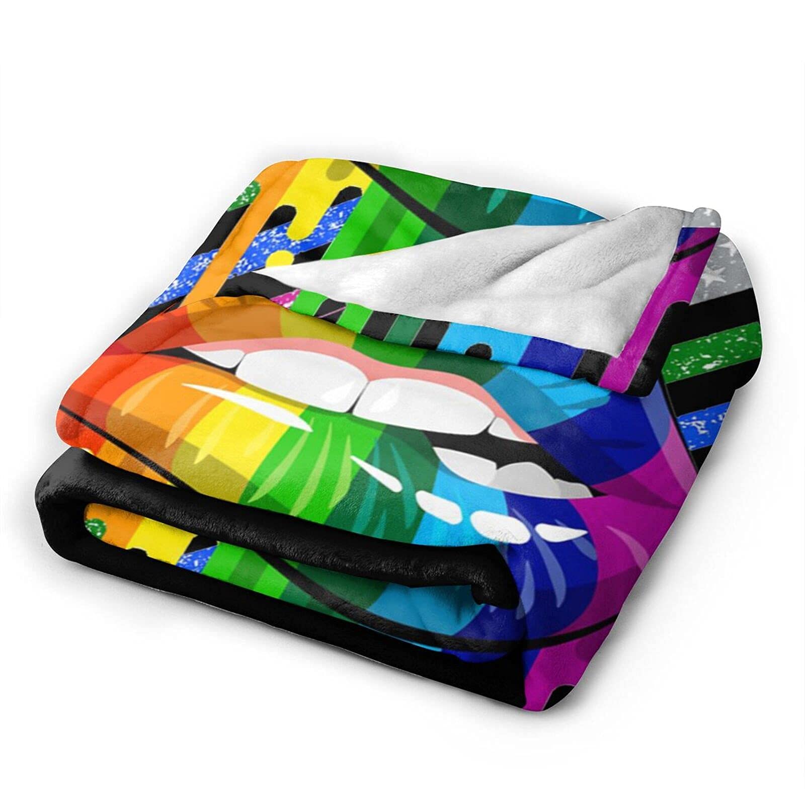 Coperta In Pile Flanella Arcobaleno Con Labbra E Bandiera Lesbiche - 150x130 Cm