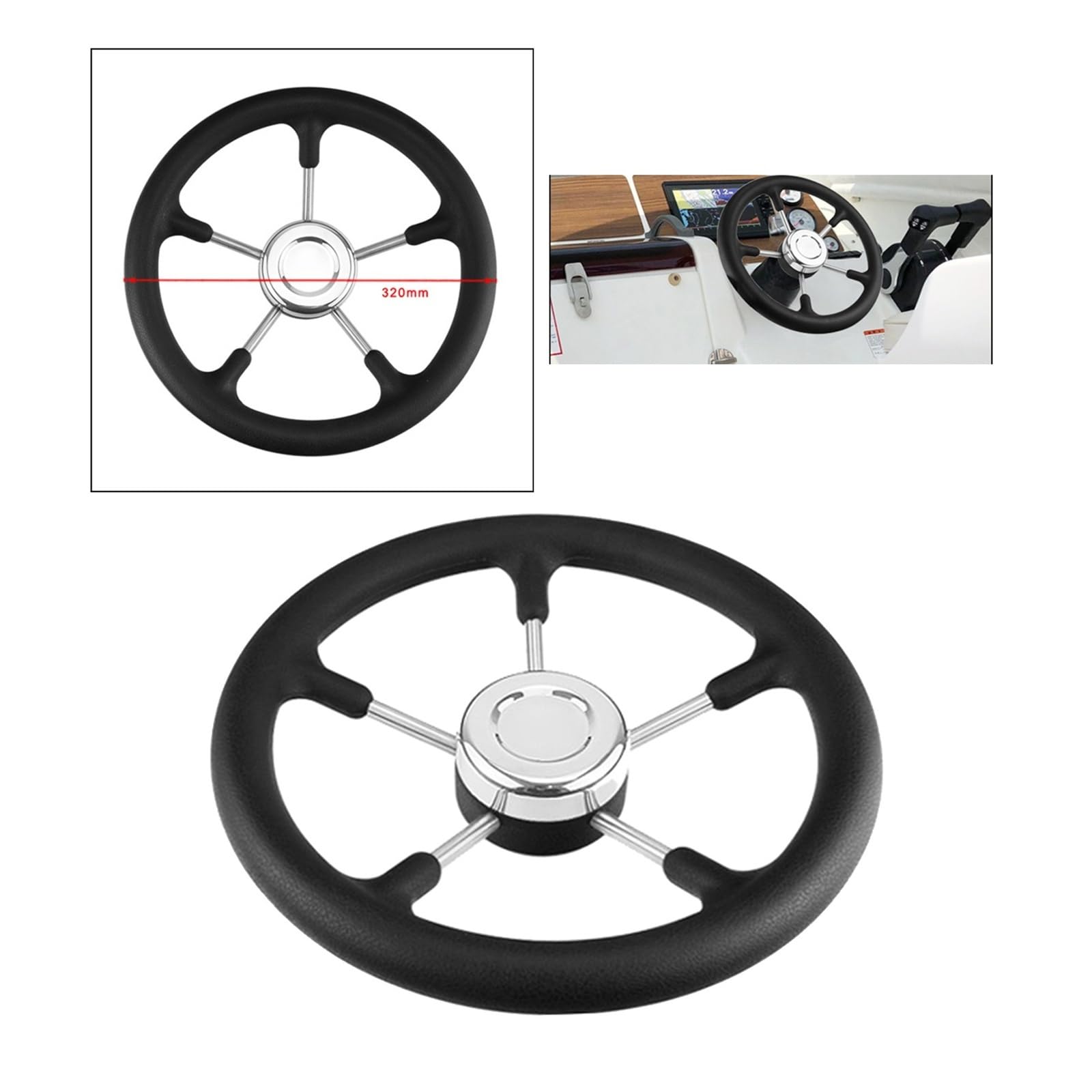 ZGYDNM Ship steering wheel 304 Stainless Steel Marine 12.6 Inch Boat Steering Wheel Yacht Comfortable